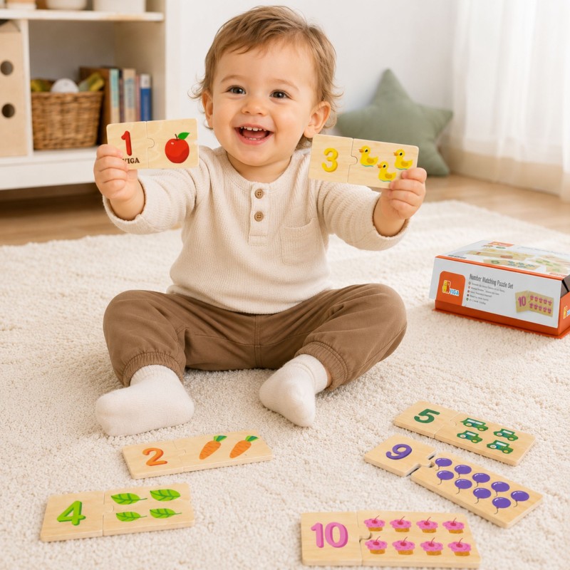 VIGA Zestaw Drewniane Puzzle Dopasuj Liczby Układanka Montessori