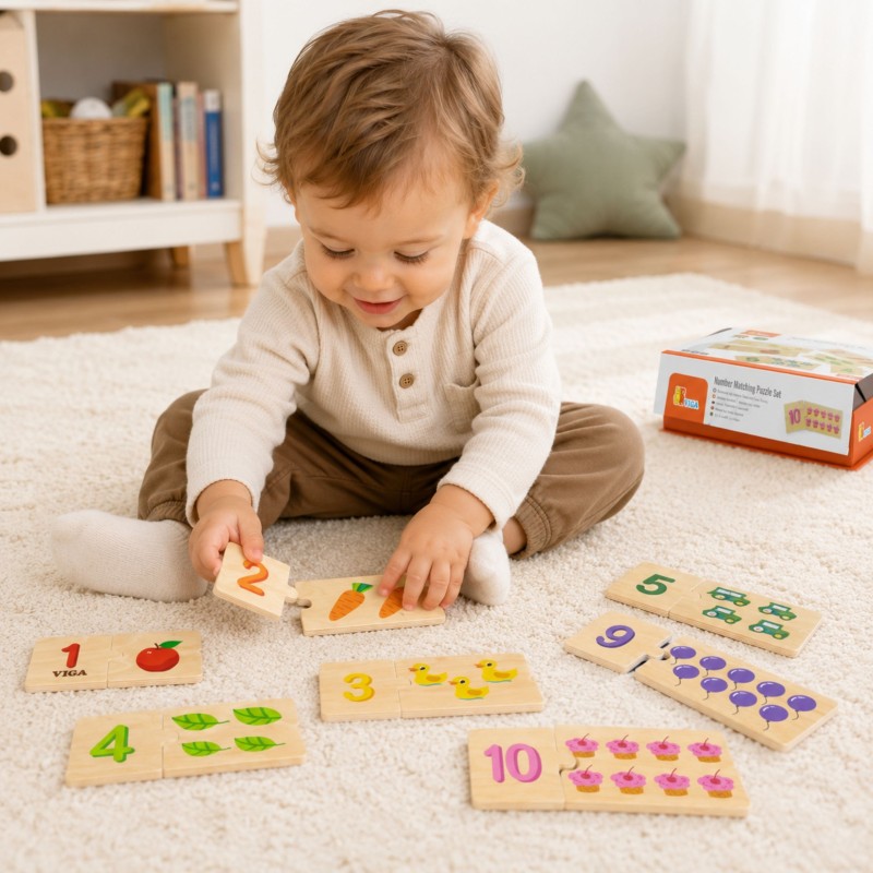 VIGA Zestaw Drewniane Puzzle Dopasuj Liczby Układanka Montessori