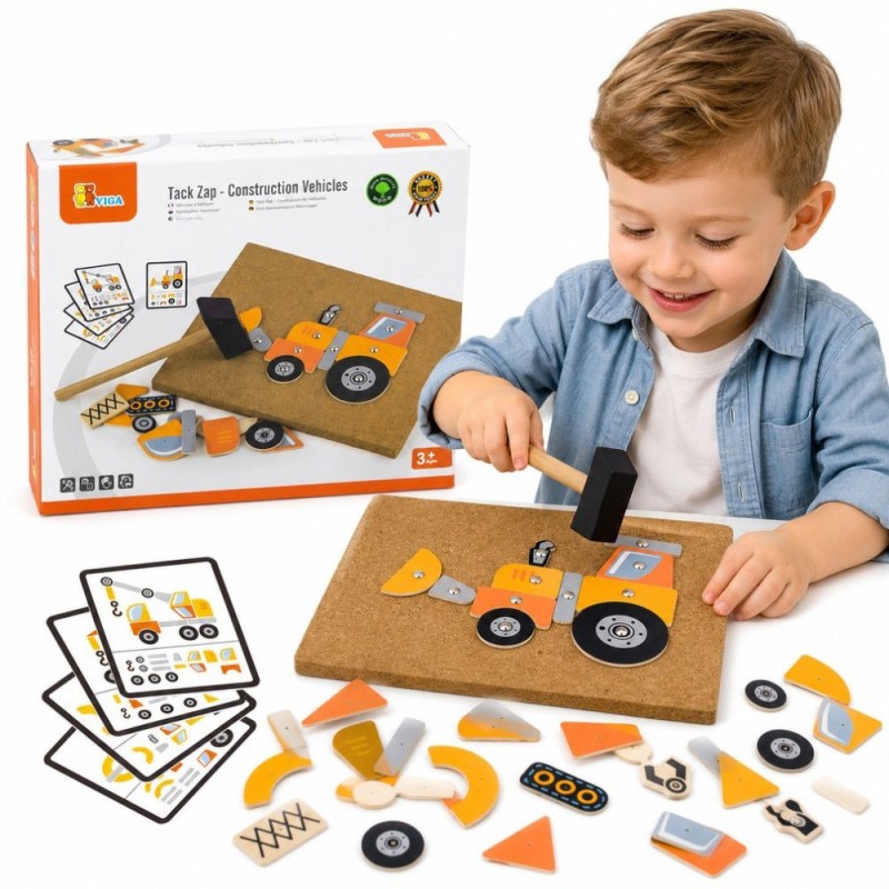 VIGA Drewniana Przybijanka Pojazdy budowlane 45 elementów Montessori