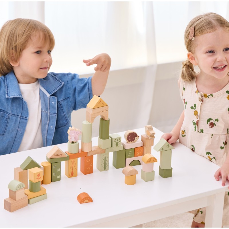 VIGA PolarB Drewniane Klocki Bloki Montessori Zwierzęta 50 el.