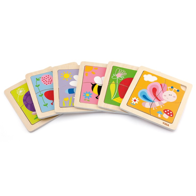 VIGA Puzzle drewniane 12 plansz po 4 puzzle w stojaku