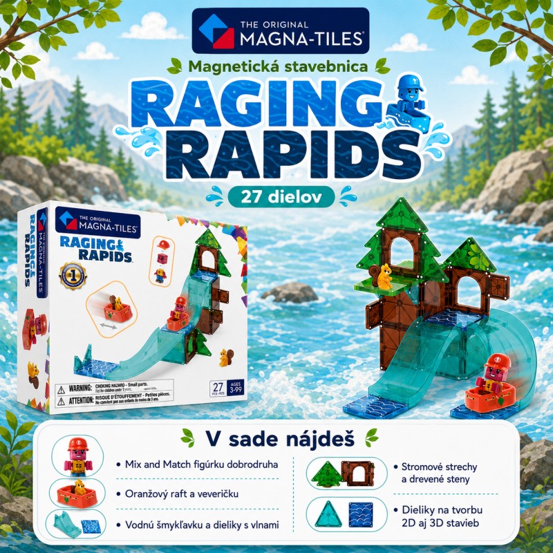 MAGNA-TILES Magnetická stavebnica Raging Rapids 27 dielov – Dobrodružná divoká rieka