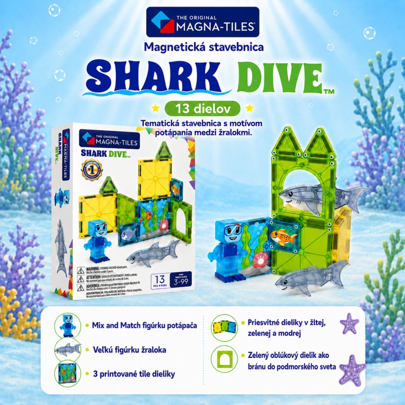 MAGNA-TILES Magnetická stavebnica Shark Dive 13 dielov