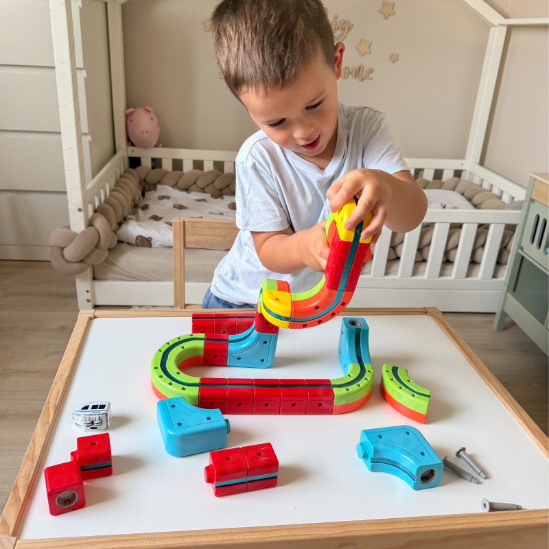 WOOPIE Magiczna Kolejka Kostkowa Klocki Konstrukcyjne Tor Antygrawitacyjny Magnetyczny 32el.