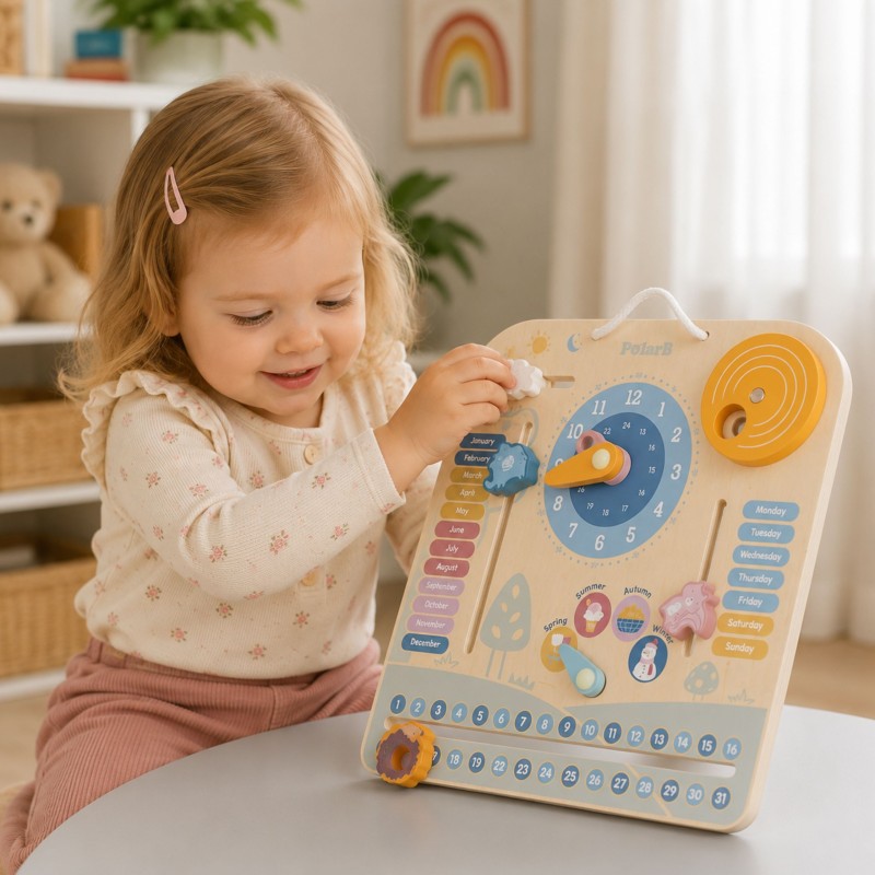 VIGA PolarB Drewniany Kalendarz i Zegar Montessori