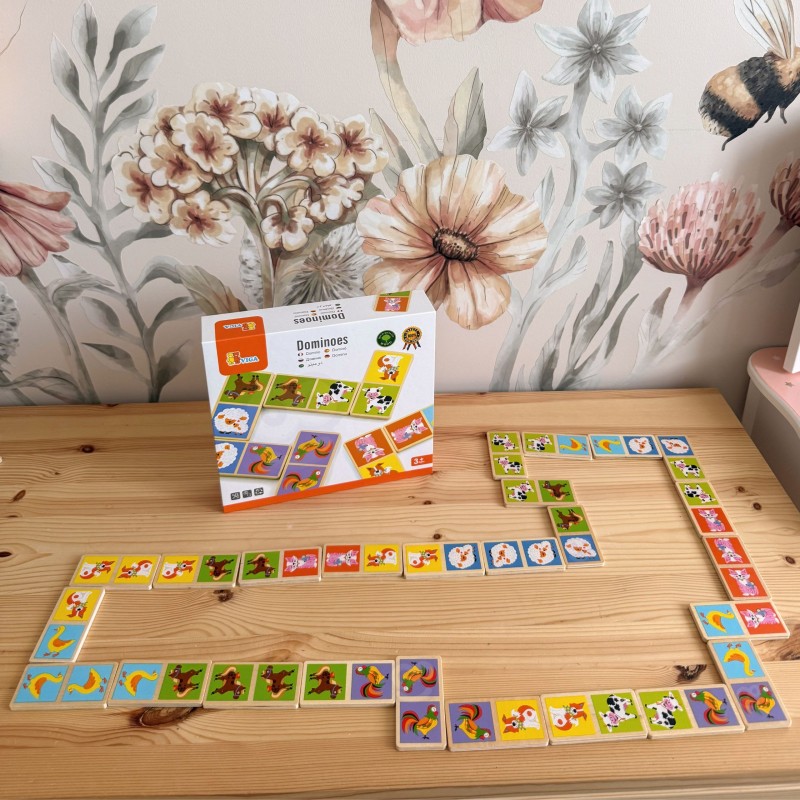 VIGA Edukacyjne Klocki Domino Drewniane gra Farma 28 elementów Montessori