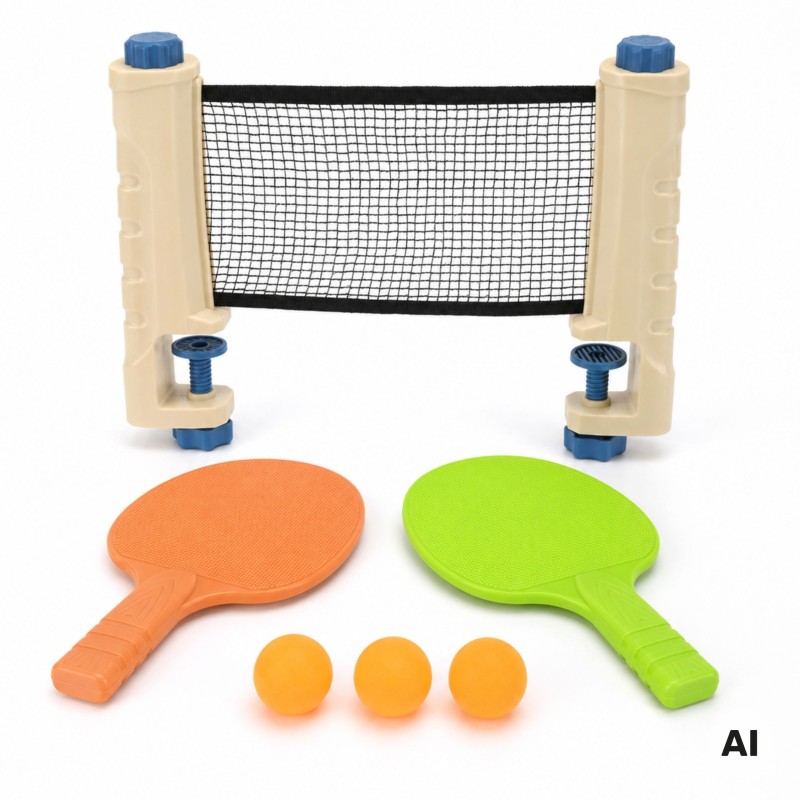 Woopie Set na stolný tenis so sieťkou 6 ks – Prenosný pingpongový set s raketami a loptičkam
