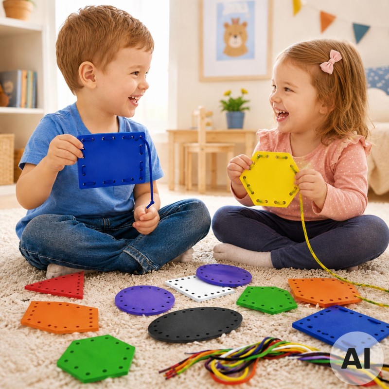 VIGA Drewniane Kształty do nawlekania i sznurowania Montessori