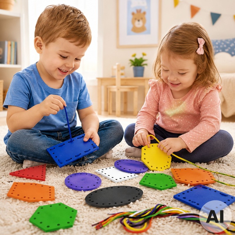 VIGA Drewniane Kształty do nawlekania i sznurowania Montessori