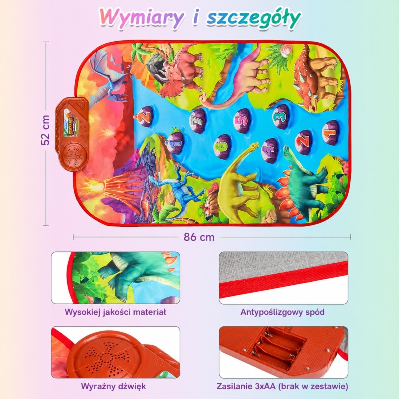 WOOPIE Duża Mata Muzyczna Pianino XL Dinozaury Interaktywna