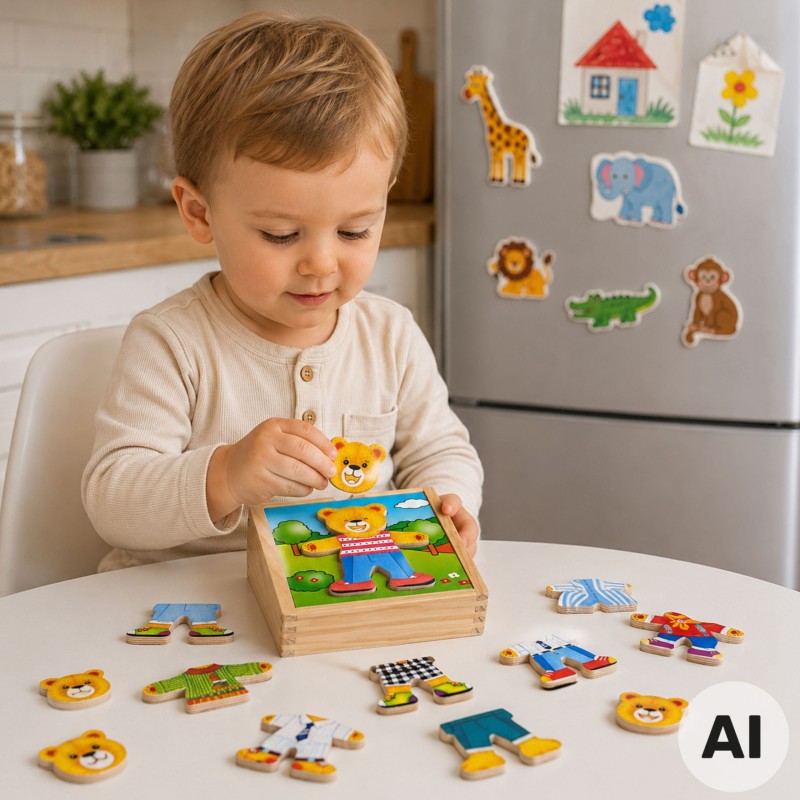 VIGA Drewniane Puzzle Układanka Edukacyjna Ubierz Misia Chłopca