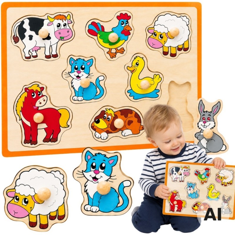 VIGA Drewniane Puzzle Zwierzęta z Farmy Układanka