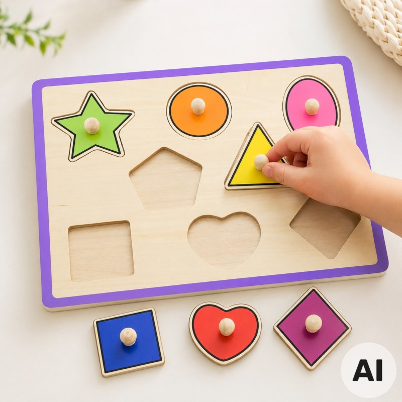 VIGA Drewniane Kolorowe Puzzle Z Pinezkami Kształty