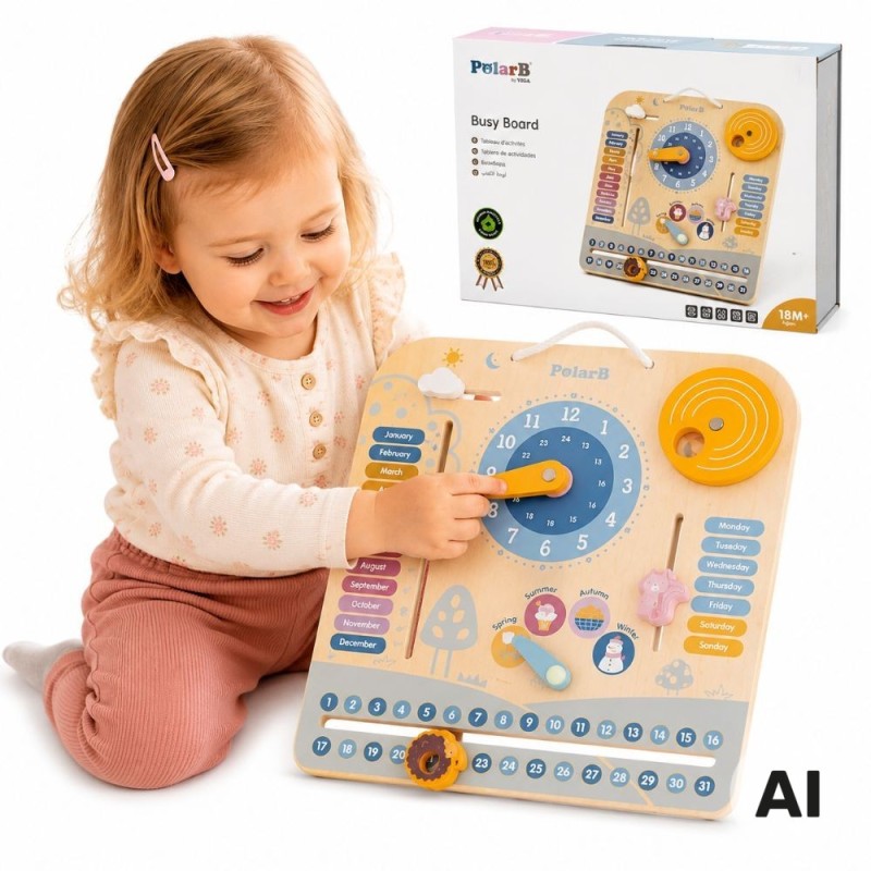 VIGA PolarB Drewniany Kalendarz i Zegar Montessori
