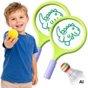 Woopie Detské rakety na bedminton a tenis Dinosaurus – Set s penovou loptičkou a košíkom