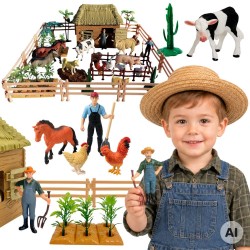 WOOPIE Veľká farma so zvieratkami, ohradou a stajňou (63 dielov)