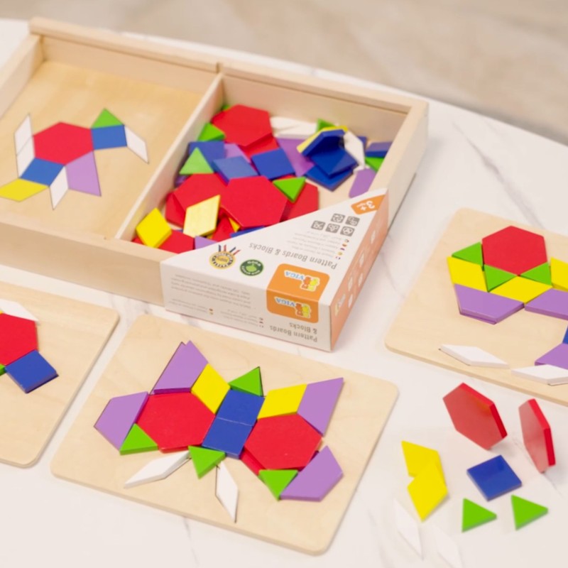 VIGA Drewniana Mozaika Geometryczna Klocki Dienesa Układanka Logiczna Montessori148 el