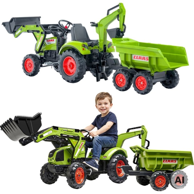 FALK Traktor na Pedały Claas Axos 330 z Koparką i Przyczepą 3-7 lat