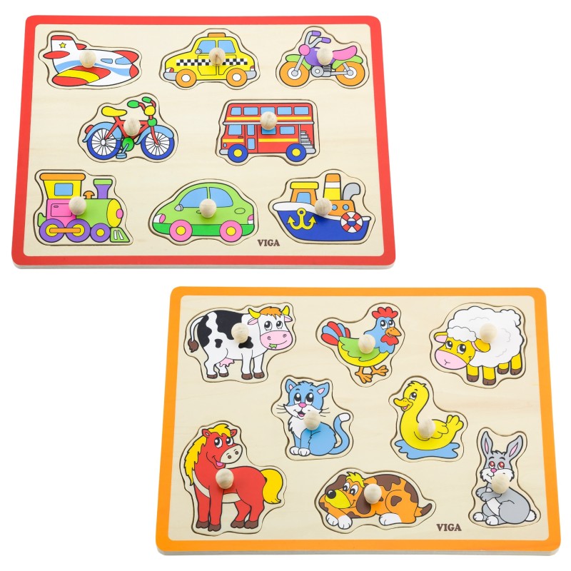 VIGA Drevené vkladacie puzzle s úchytkami a stojanom (7 dielov)