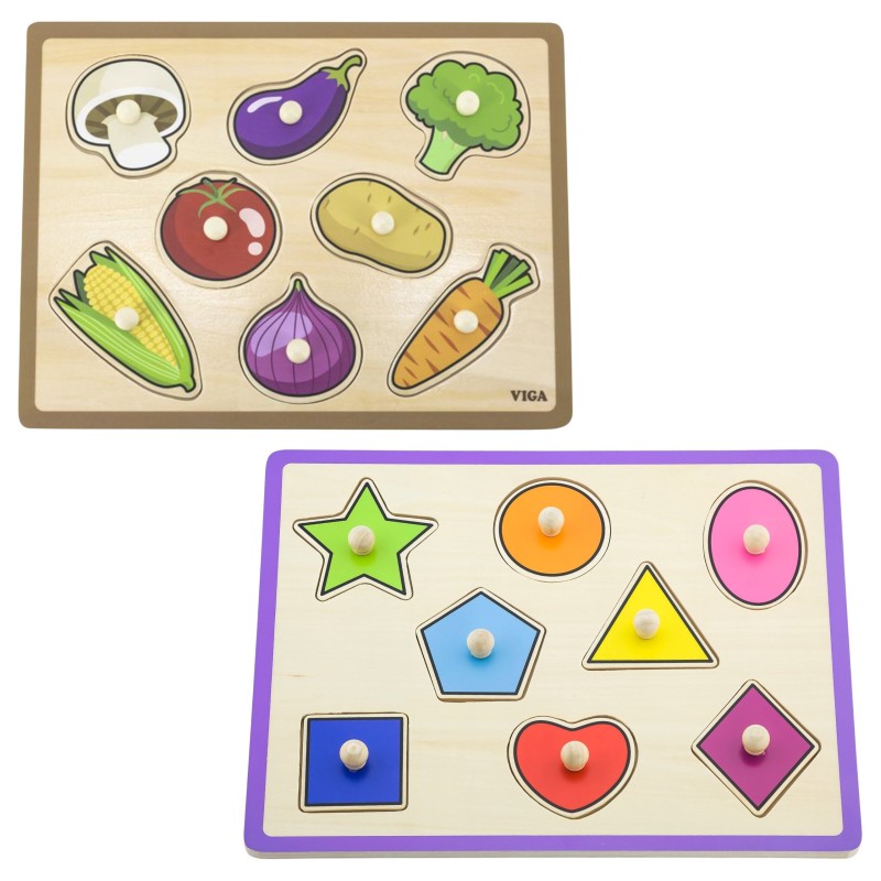 VIGA Drevené vkladacie puzzle s úchytkami a stojanom (7 dielov)