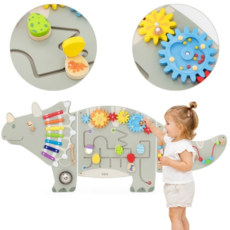 Viga Drevený nástenný aktivity panel Dinosaurus Triceratops – Edukačná tabuľa