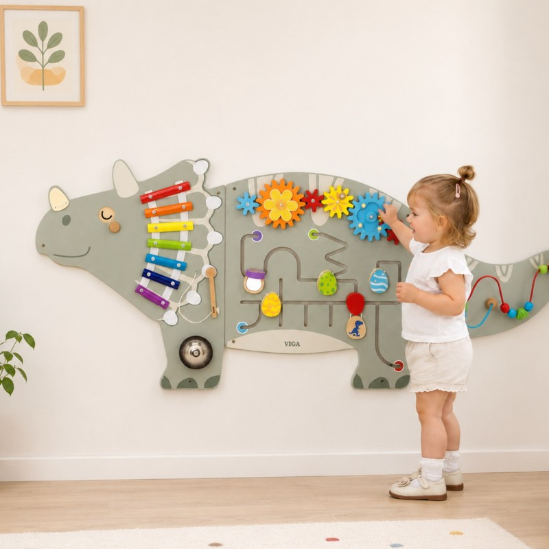 Viga Drevený nástenný aktivity panel Dinosaurus Triceratops – Edukačná tabuľa