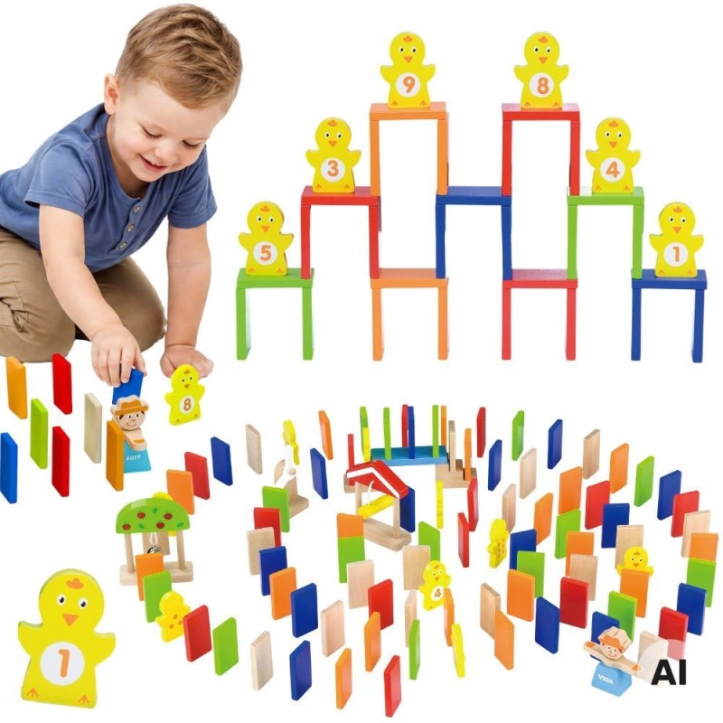 Viga Drevená domino dráha s prekážkami 122 dielov