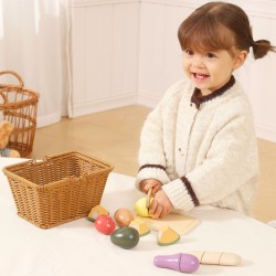 Viga Toys Drevený krájací set s ovocím a zeleninou