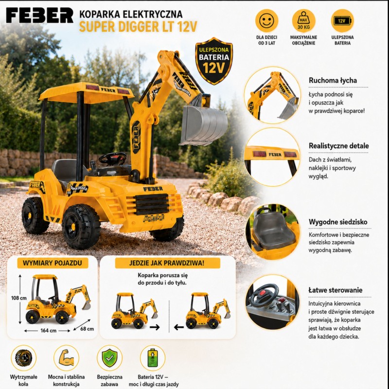 FEBER Koparka Elektryczna Super Digger Ulepszona Bateria LT 12V od 3 lat