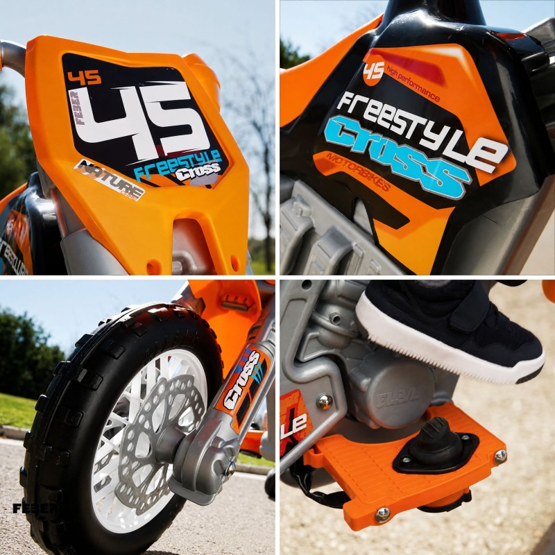 FEBER Motocykl Cross Pomarańczowy na Akumulator 6V dla Dzieci
