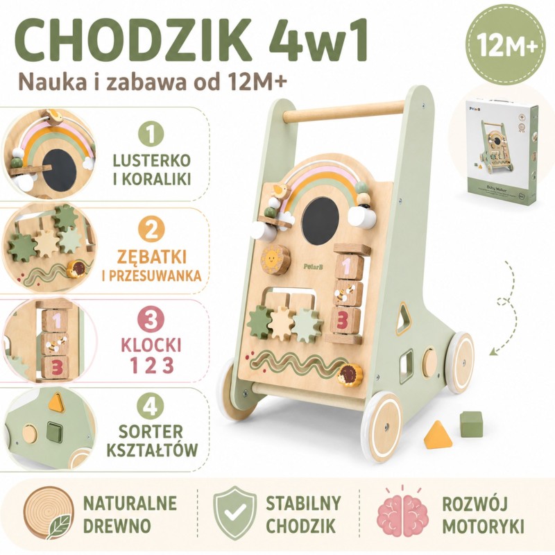 VIGA PolarB Drewniany Pchacz Chodzik Zielony Edukacyjny