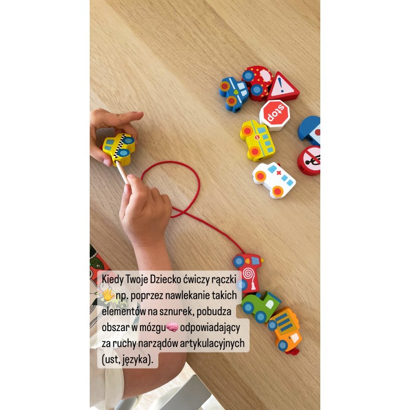 VIGA Drewniane Klocki Drewniane Przeplatanka Sznurowanka Samochody