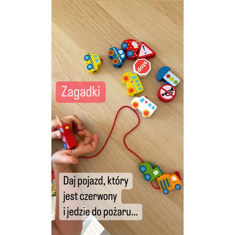 VIGA Drewniane Klocki Drewniane Przeplatanka Sznurowanka Samochody