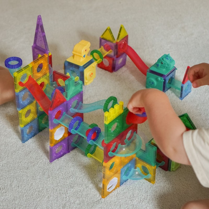 WOOPIE Klocki Magnetyczne Konstrukcyjne 3D Zestaw Edukacyjny Tor Kulkowy 170el.