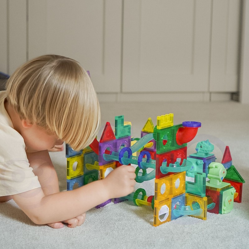 WOOPIE Klocki Magnetyczne Konstrukcyjne 3D Zestaw Edukacyjny Tor Kulkowy 170el.