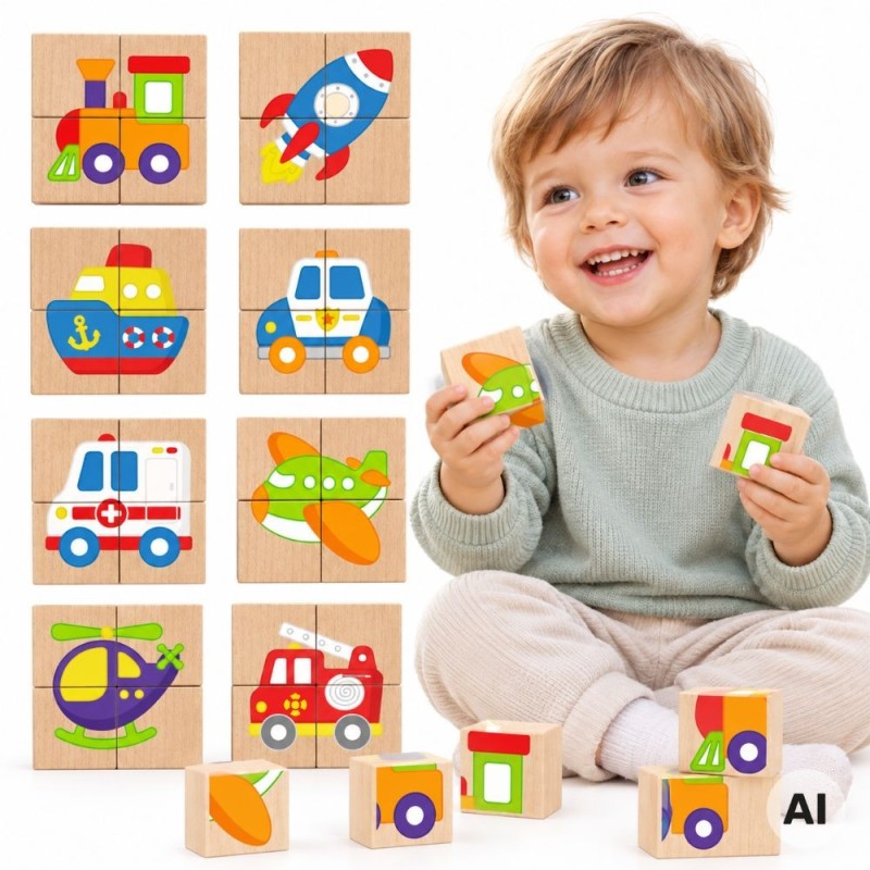 Viga Układanka drewniana Montessori puzzle magnetyczne edukacyjne pojazdy