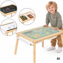 WOOPIE GREEN Drewniany Stolik Aktywności 4w1 Montessori Tablica Kredowa Pojemniki Mapa Miasta Papier Rysunkowy