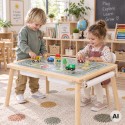 WOOPIE GREEN Drewniany Stolik Aktywności 4w1 Montessori Tablica Kredowa Pojemniki Mapa Miasta Papier Rysunkowy