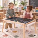 WOOPIE GREEN Drewniany Stolik Aktywności 4w1 Montessori Tablica Kredowa Pojemniki Mapa Miasta Papier Rysunkowy