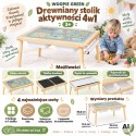 WOOPIE GREEN Drewniany Stolik Aktywności 4w1 Montessori Tablica Kredowa Pojemniki Mapa Miasta Papier Rysunkowy