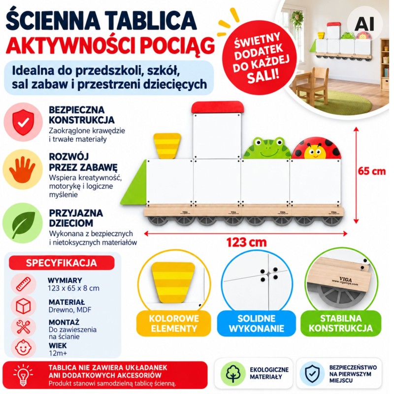 VIGA System Tablic Edukacyjnych Pociąg Zwierzątka Certyfikat FSC