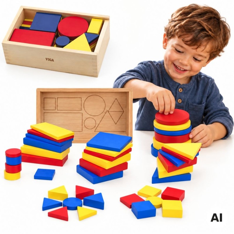 Drewniane Klocki Dienesa Figury geometryczne Viga Toys Montessori