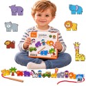 VIGA Drewniana Nawlekanka Przeplatanka Sznurowanka Klocki Safari ZOO Montessori
