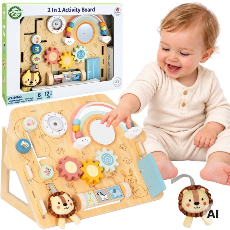 Woopie Drevená manipulačná doska Domček 2v1 Montessori