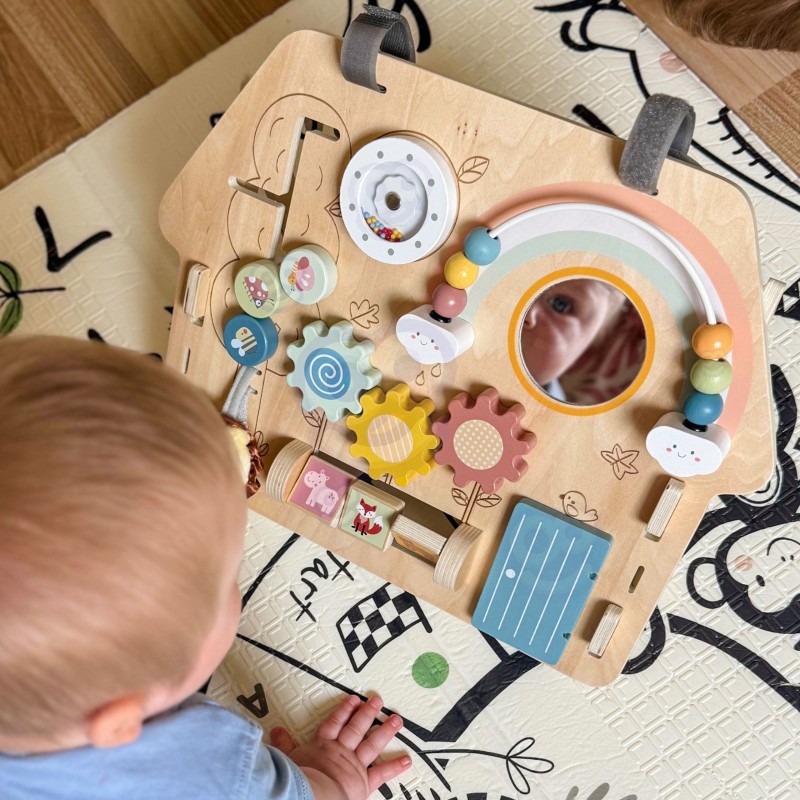 Woopie Drevená manipulačná doska Domček 2v1 Montessori