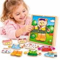 VIGA Drewniana Układanka Logiczna Puzzle Ubierz Misia Dziewczynkę