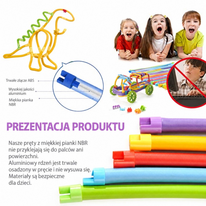 WOOPIE 3D Konštrukčná stavebnica – Slamky a rúrky, 150 dielov