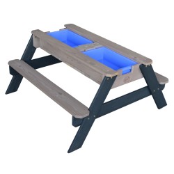 AXI Drevený stolík s nádobami na piesok a vodu + slnečník