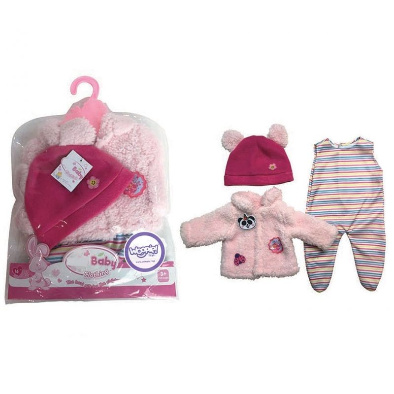 WOOPIE Lamb Jacket Súprava Oblečenia pre Bábiky: Bunda, Čiapka + Body 43 cm