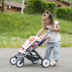 Kočík pre dvojičky Powder Pink Maxi Cosi&Quinny Smoby s bezpečnostným pásom pre bábiky 42 cm